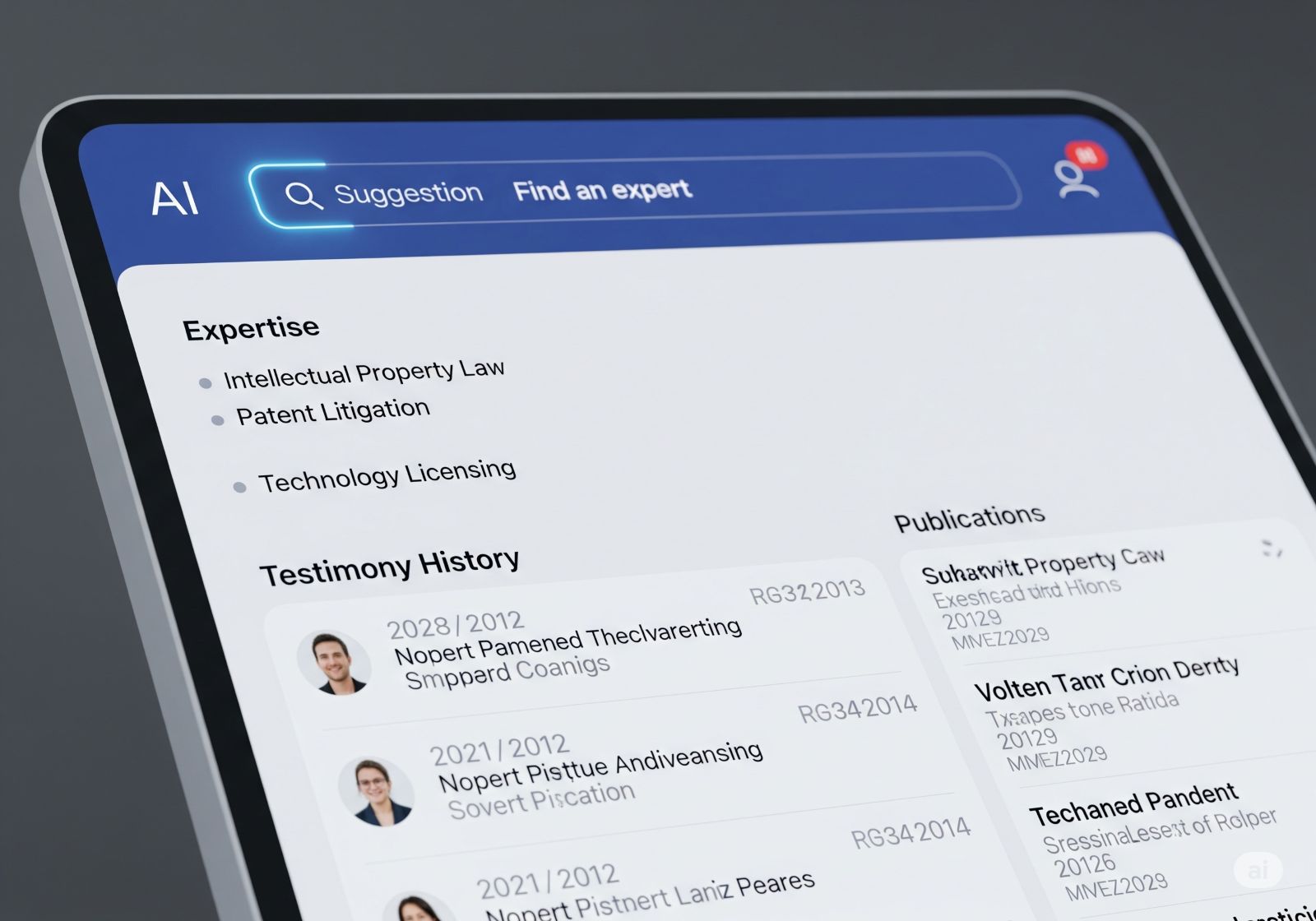 Professional profile highlighted within a modern search interface